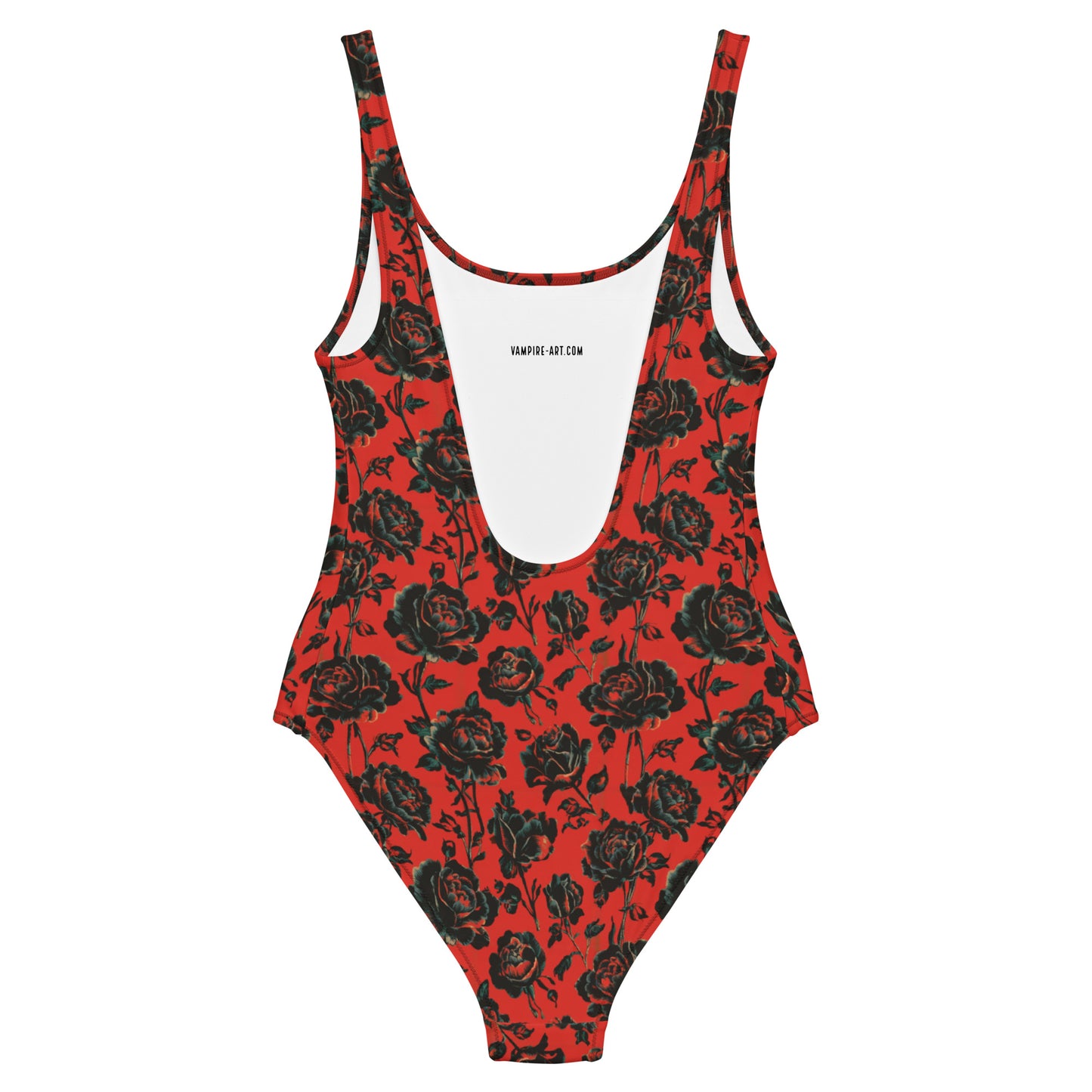 Vampire Art Timeless Low Back One-Piece Swimsuit - Red with Black Roses