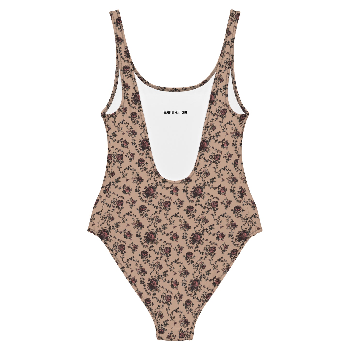 Vampire Art Timeless Low Back One-Piece Swimsuit - Beige with Roses