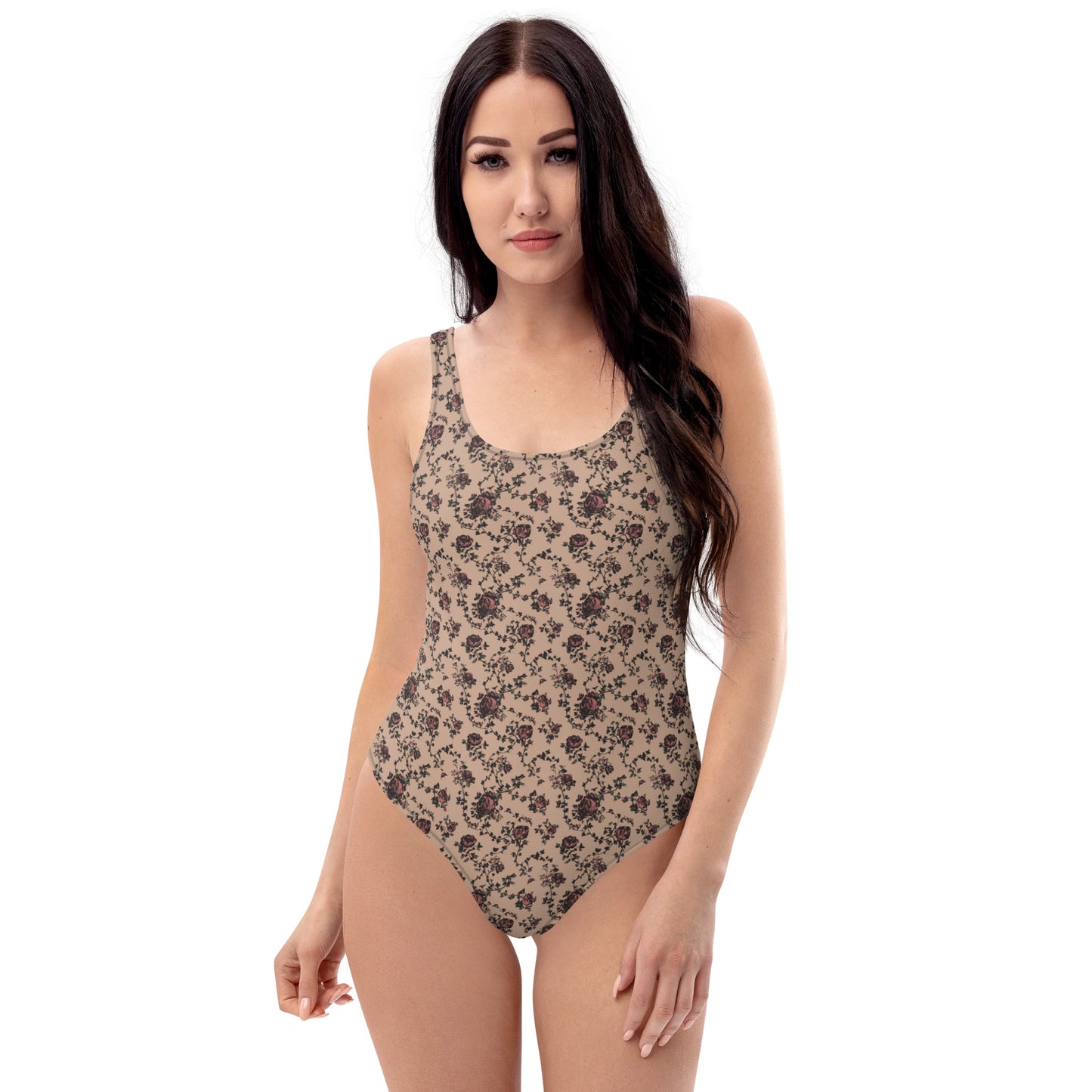 Vampire Art Timeless Low Back One-Piece Swimsuit - Beige with Roses