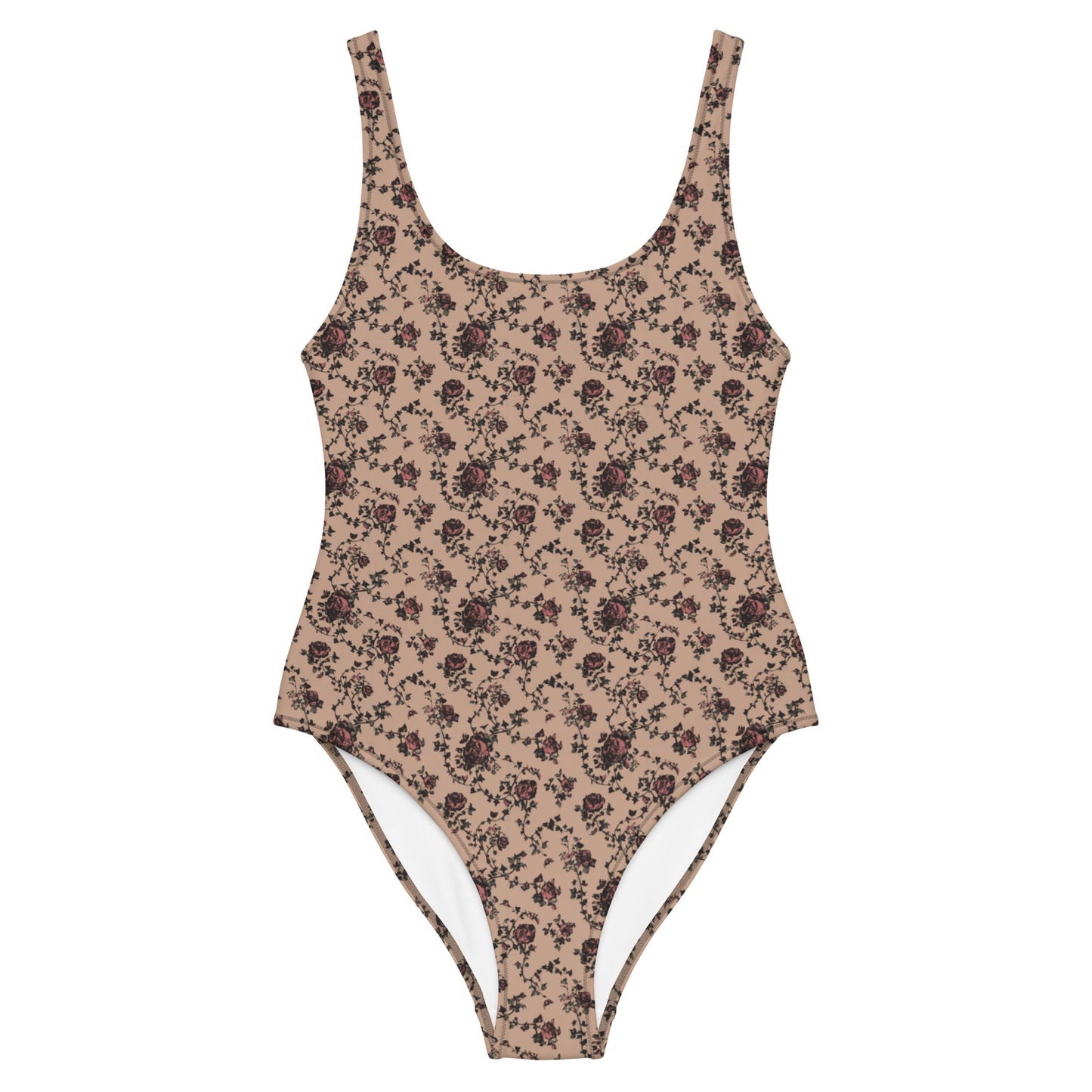 Vampire Art Timeless Low Back One-Piece Swimsuit - Beige with Roses