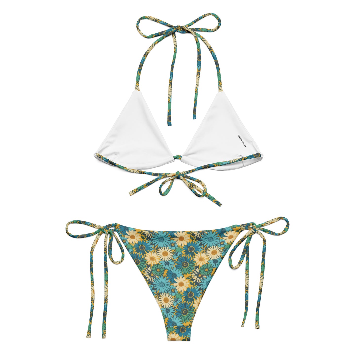 Vampire Art Vintage Blossom 70s Recycled String Bikini - Blue, White and Yellow