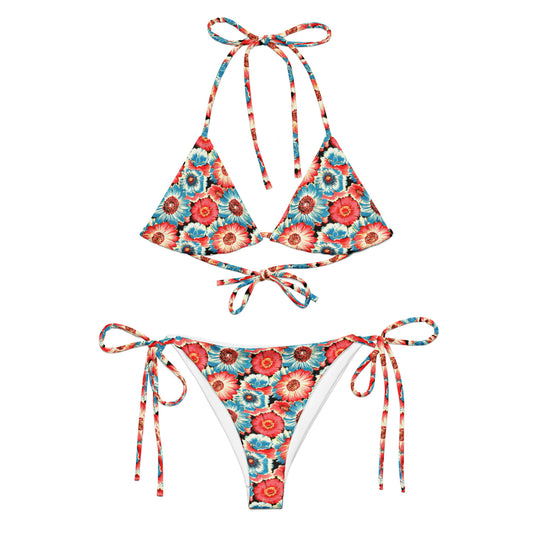 Vampire Art Vintage Blossom 70s Recycled String Bikini - Blue and Pink