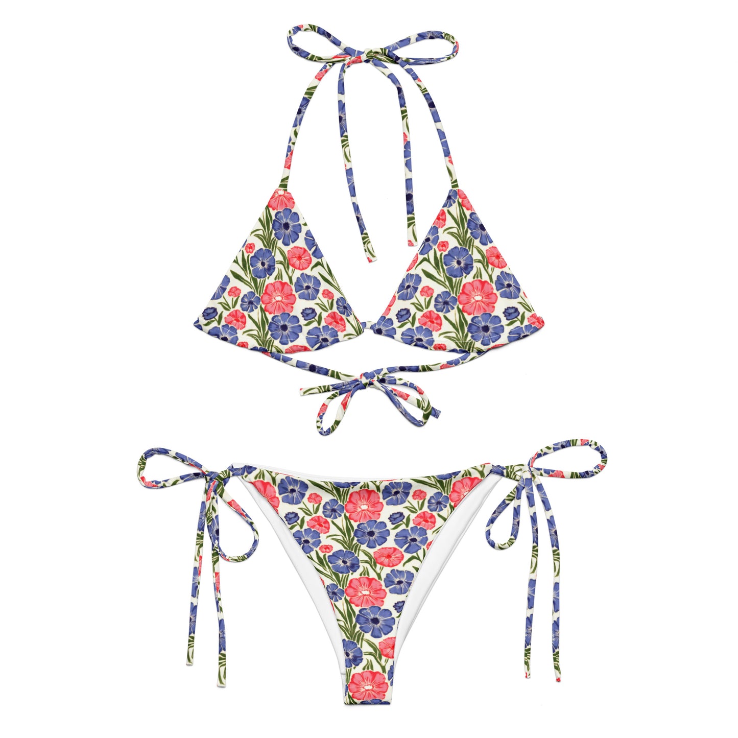 Vampire Art Vintage Blossom 70s Recycled String Bikini - Little Pink and Blue Flowers