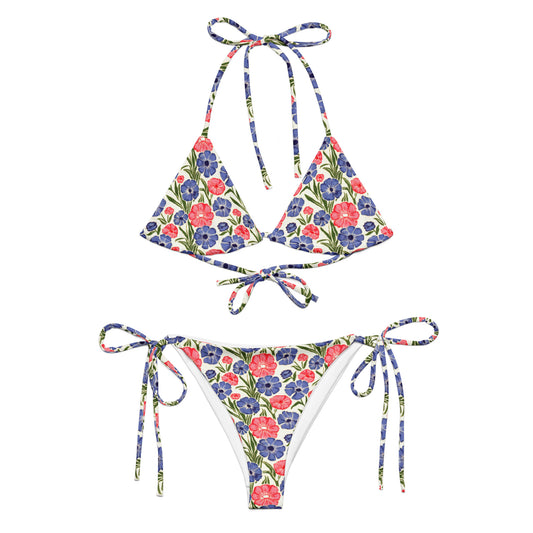 Vampire Art Vintage Blossom 70s Recycled String Bikini - Little Pink and Blue Flowers