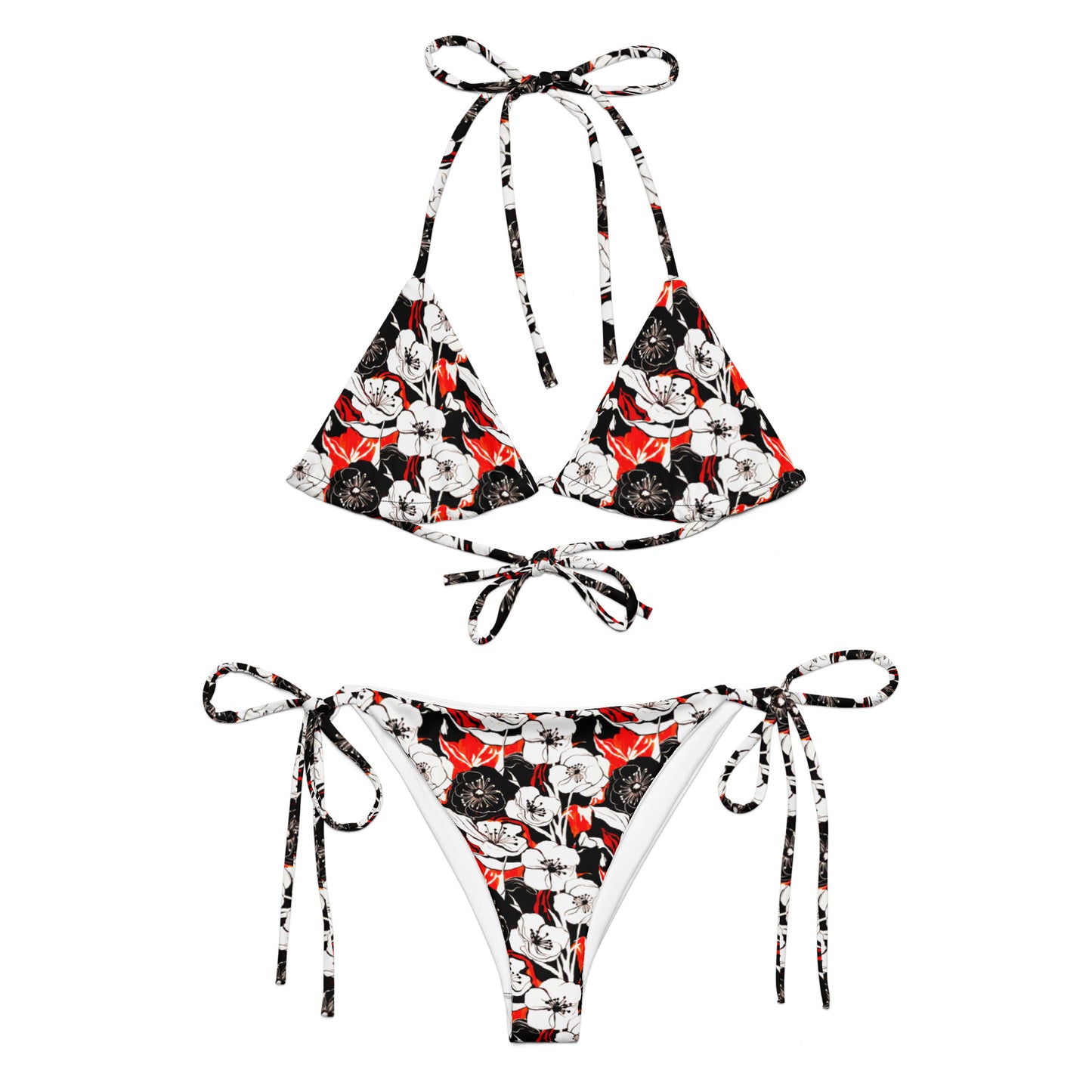 Vampire Art Vintage Blossom 70s Recycled String Bikini - Black, Red and White