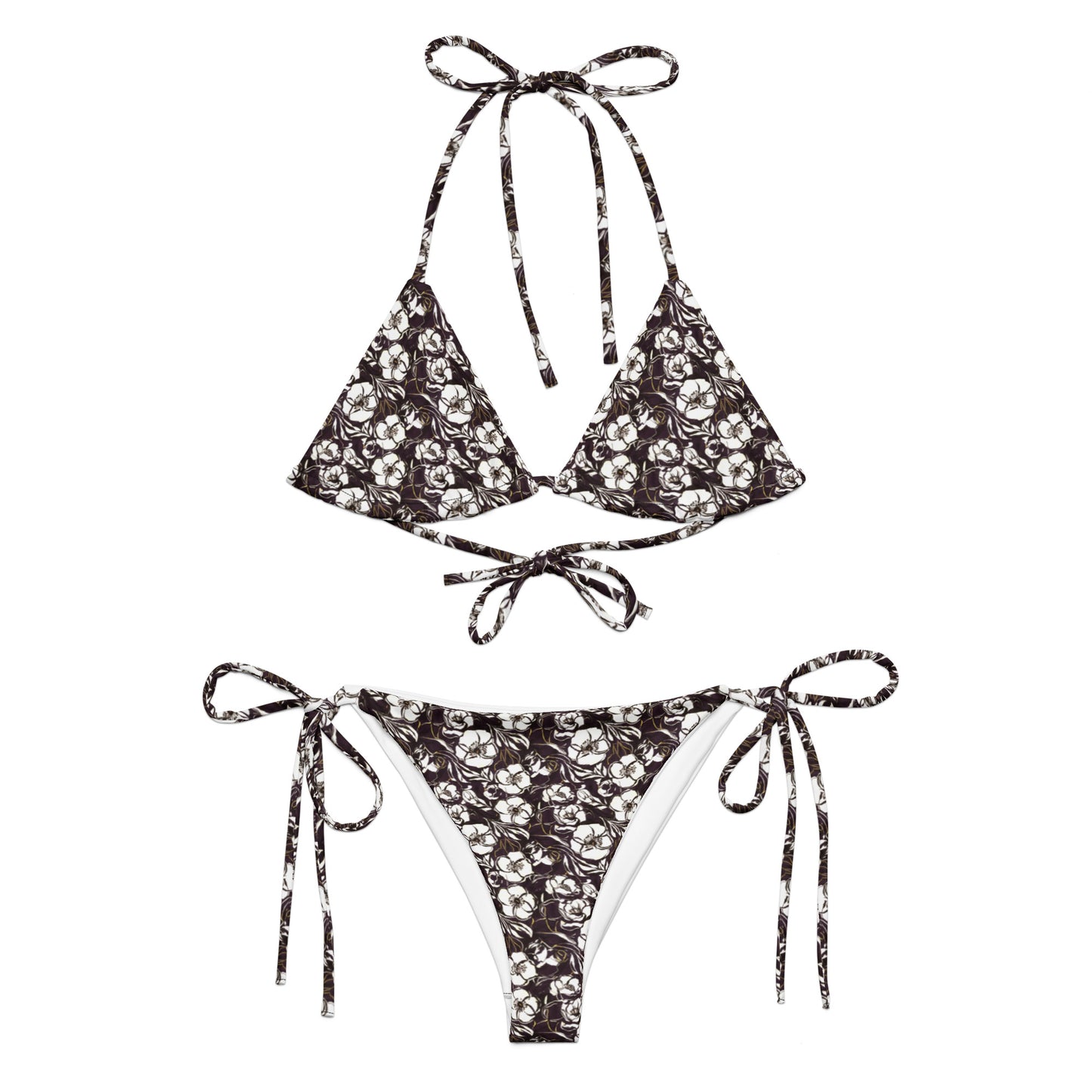 Vampire Art Vintage Blossom 70s Recycled String Bikini - Black and White