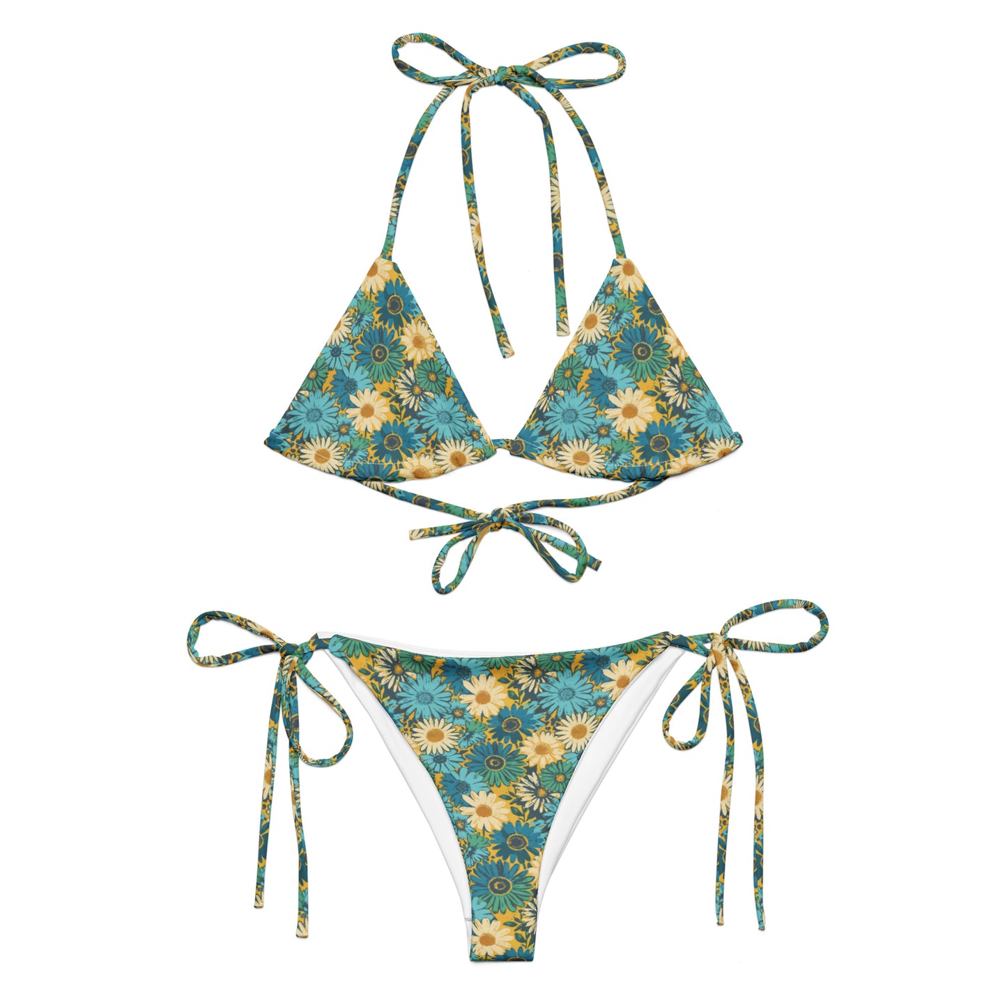 Vampire Art Vintage Blossom 70s Recycled String Bikini - Blue, White and Yellow