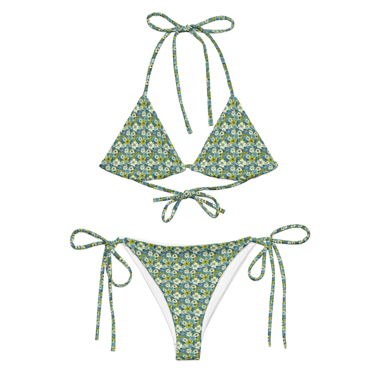 Vampire Art Vintage Blossom 70s Recycled String Bikini - Green, Blue and White