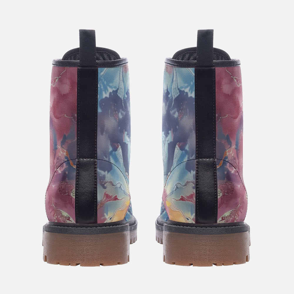 Vampire Art Tie-Dye Hippie Boho Festival Vegan Leather Unisex Combat Boots - Candy Floss - US sizes