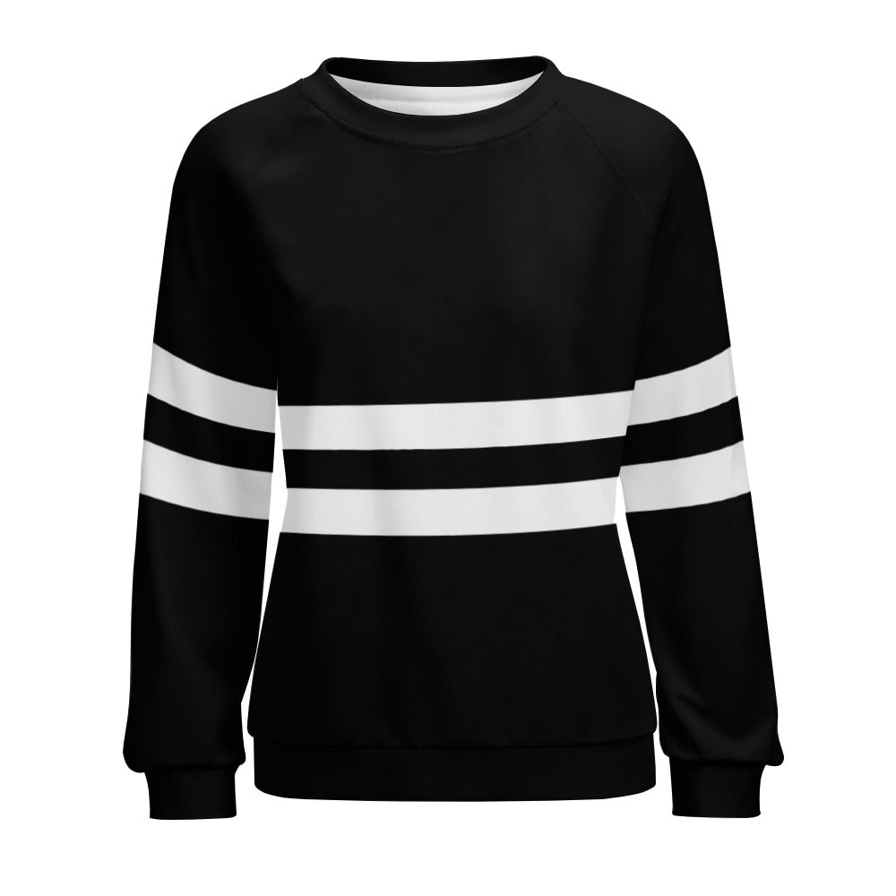 Vampire Art Retro Sixties Black with White Stripes Raglan Round Neck Sweater