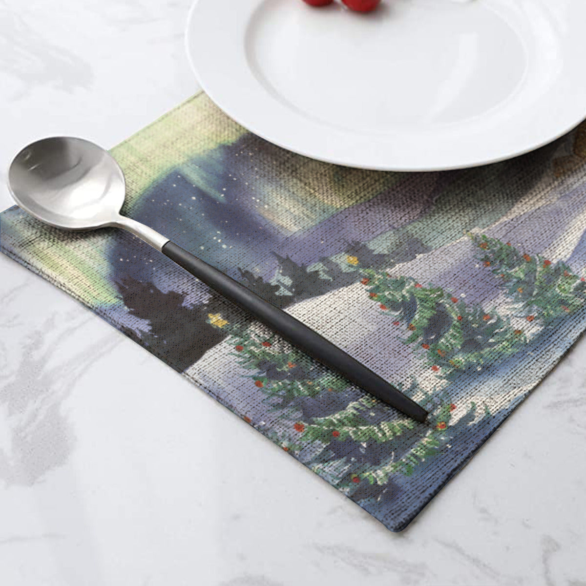 Vampire Art Retro Christmas Linen Placemat Mid Century 60s Vintage Traditional Eco-FriendlyTable Mat - Aurora Borealis