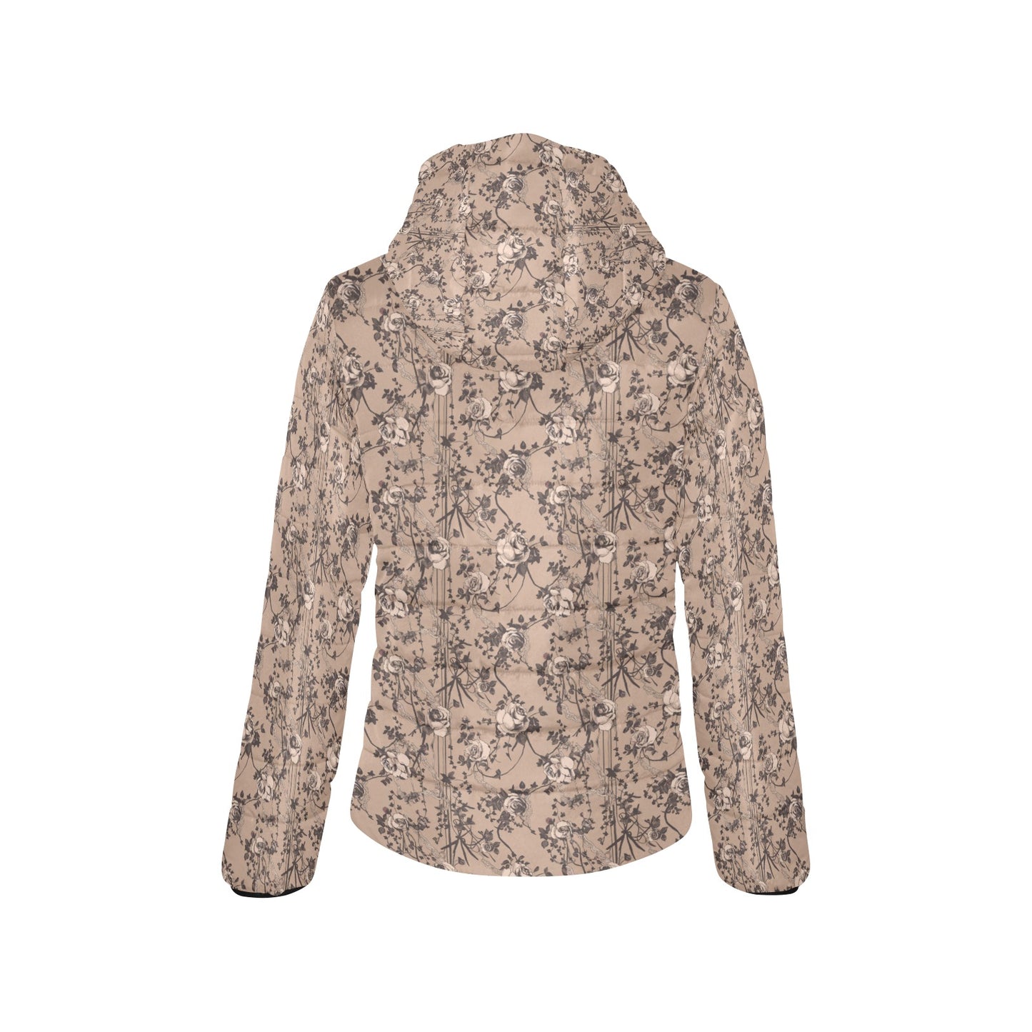 Vampire Art Urban Gothic Women's Padded Hooded Jacket - Floral Beige