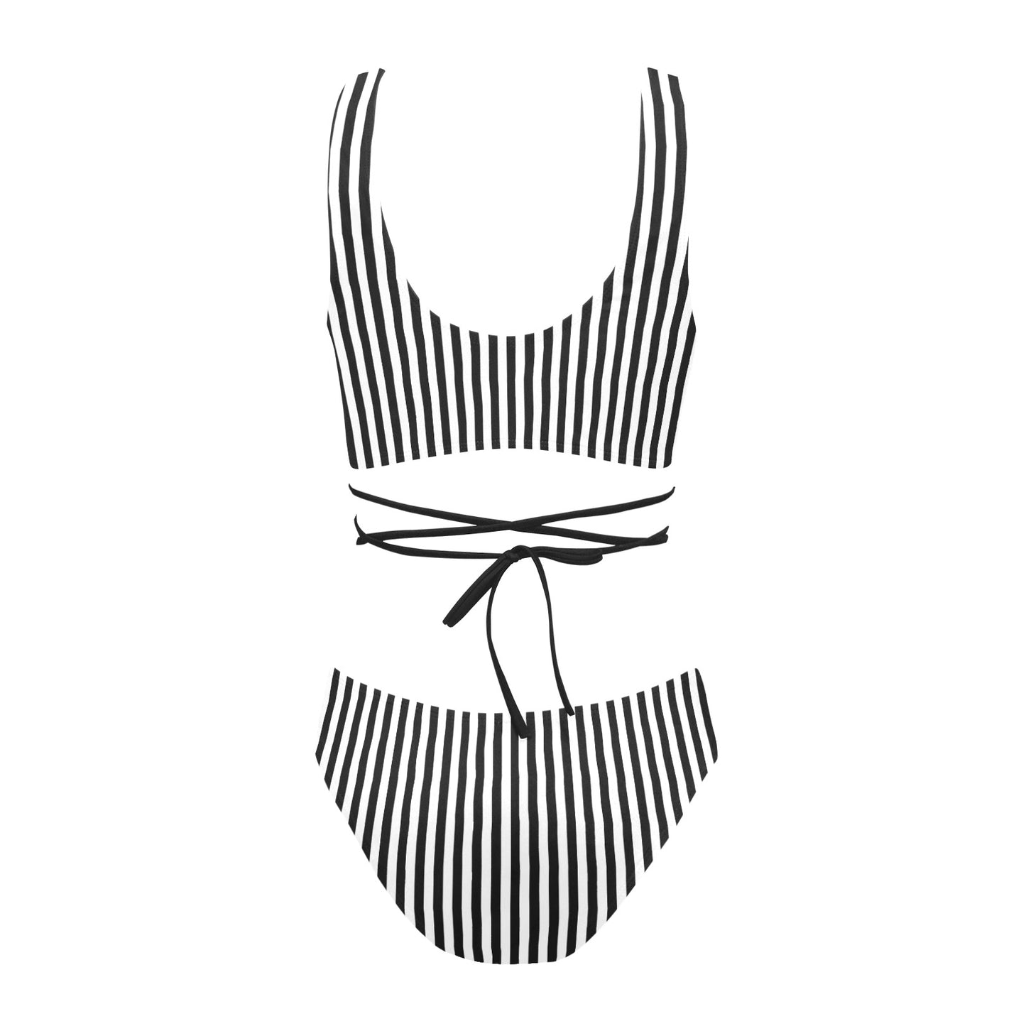 Vampire Art Retro Cross String Bikini Set - Black and White Stripy