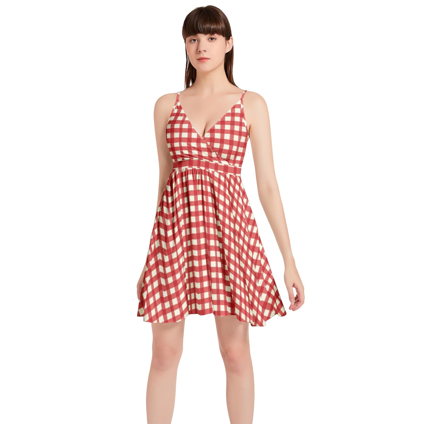 Vampire Art Vintage Bloom Gingham Flare Dress - Red Gingham