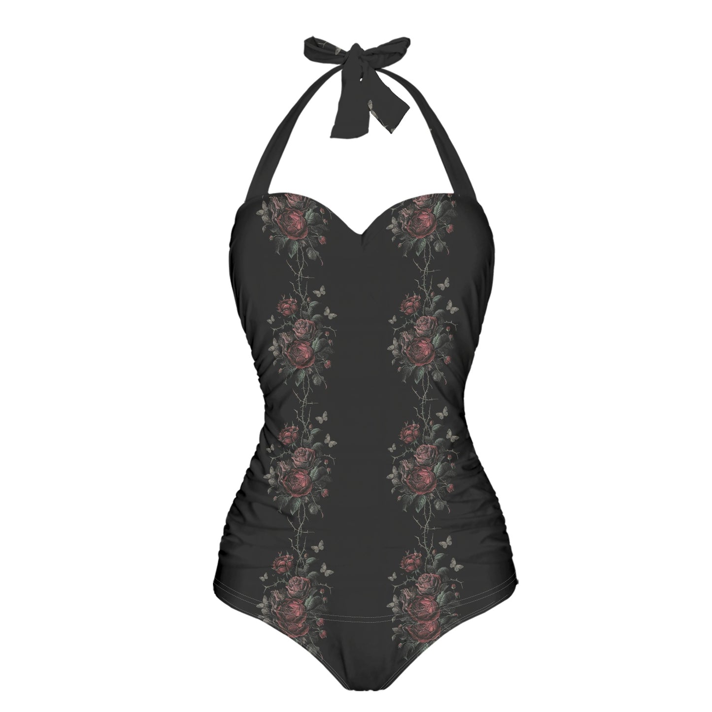 Vampire Art Vintage Chic Halter Neck One-Piece Swimsuit - Goth Roses