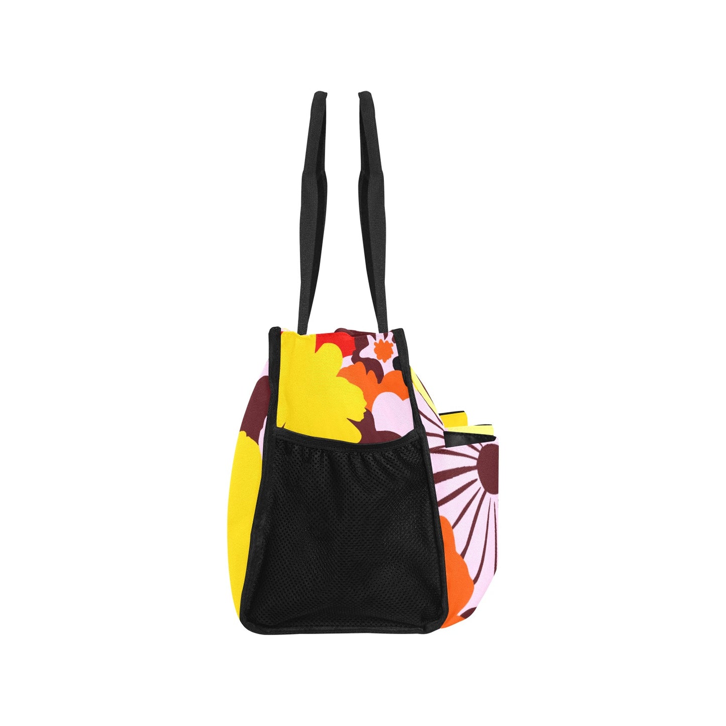 Vampire Art Retro Large Multi-pocket Beach Bag - Bold Sixties Florals in Yellow and Lilac