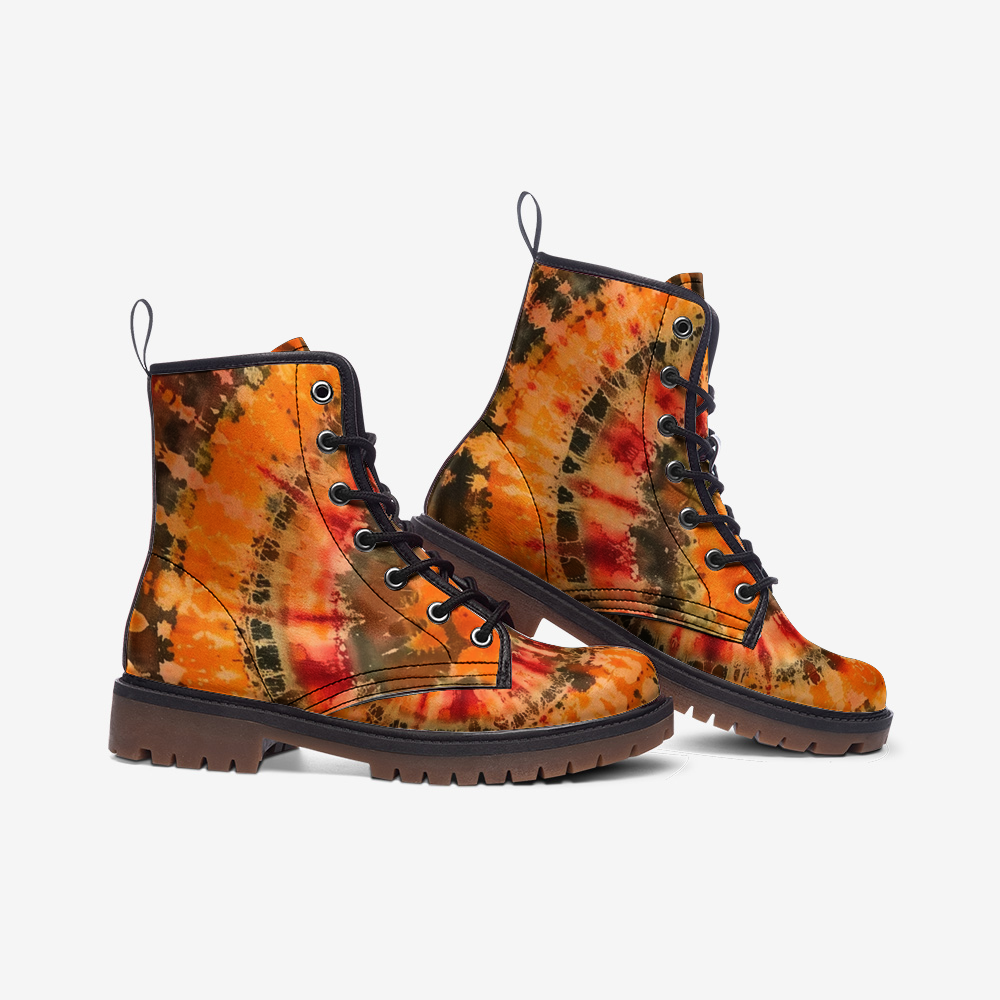 Vampire Art Tie-Dye Hippie Boho Festival Vegan Leather Unisex Combat Boots - Solaris - US sizes