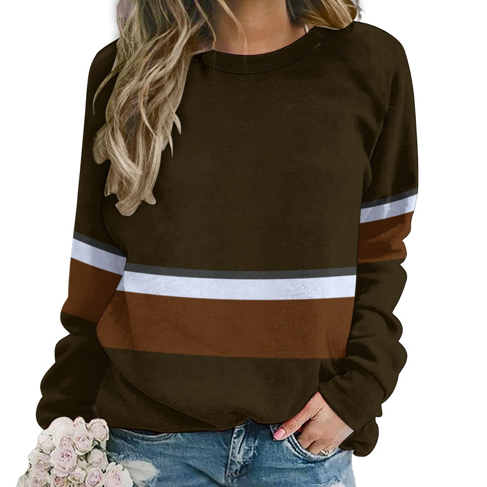 Vampire Art Retro Sixties Brown Stripy Raglan Round Neck Sweater