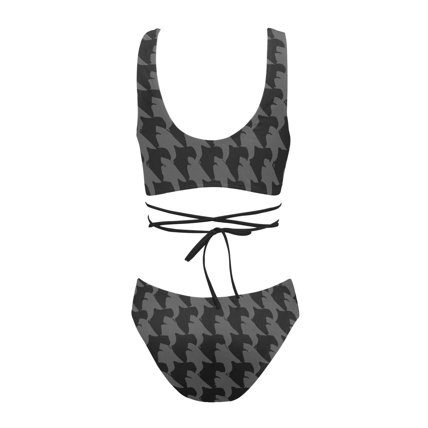 Vampire Art Retro Cross String Bikini Set - Black Grunge Houndstooth