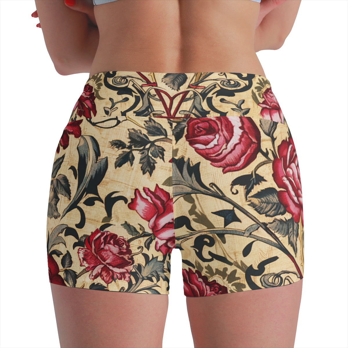 Vampire Art Retro Yoga Cycling Sports Shorts - Victorian Roses