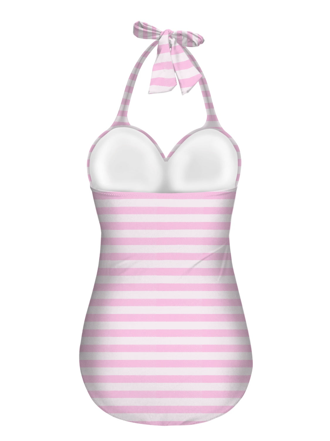 Vampire Art Vintage Chic Halter Neck One-Piece Swimsuit - Pink Stripes