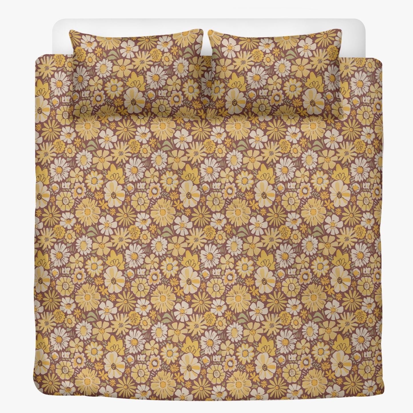 Vampire Art 3-Piece Retro Polyester Bedding Set - Boho Beige and Yellow Florals