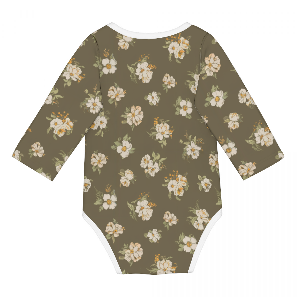 Vampire Art Retro Baby Cotton One-Piece - Vintage Florals in Khaki