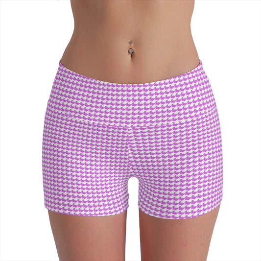 Vampire Art Retro Yoga Cycling Sports Shorts - Lilac Houndstooth