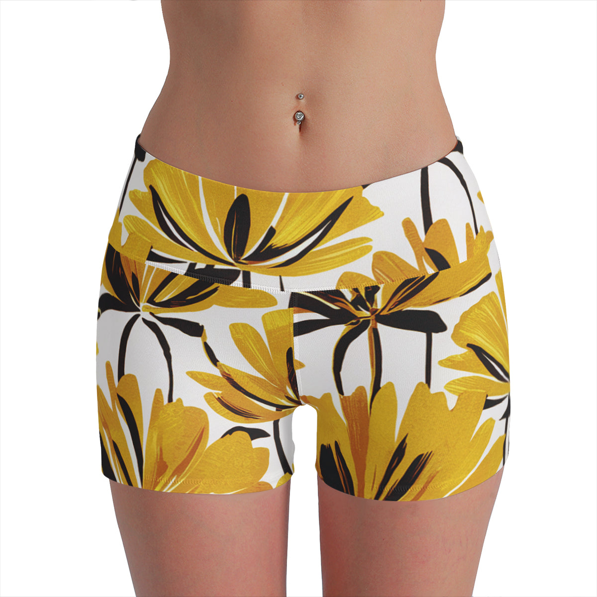 Vampire Art Retro Yoga Cycling Sports Shorts - Sixties Yellow Flowers