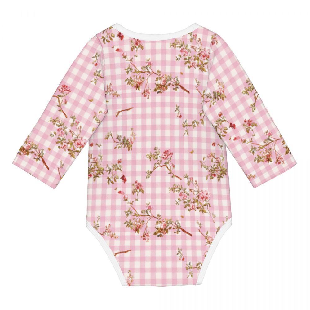 Vampire Art Retro Baby Cotton One-Piece - Pink Floral Gingham