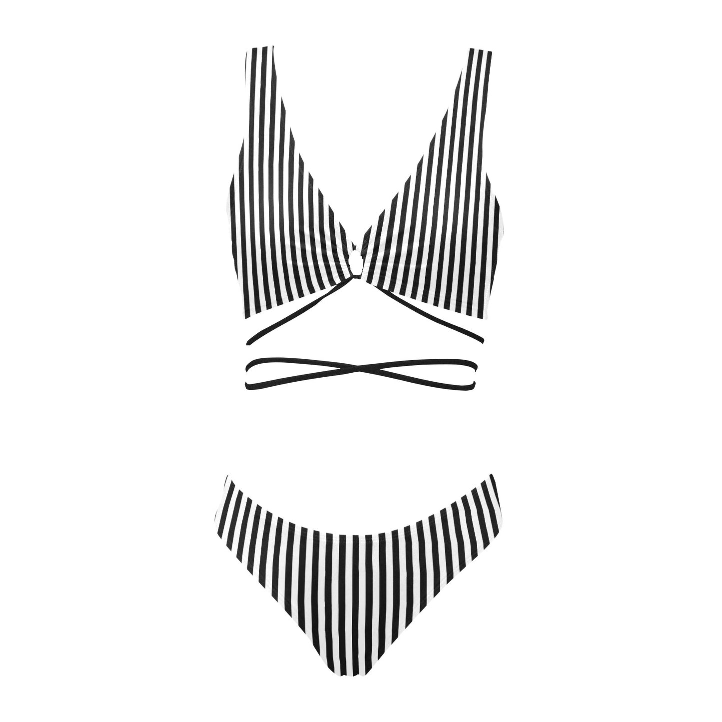 Vampire Art Retro Cross String Bikini Set - Black and White Stripy