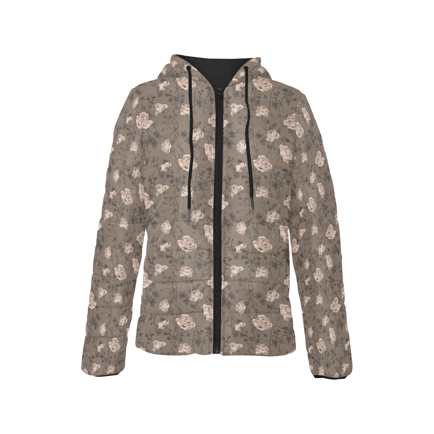 Vampire Art Urban Gothic Women's Padded Hooded Jacket - Floral Taupe