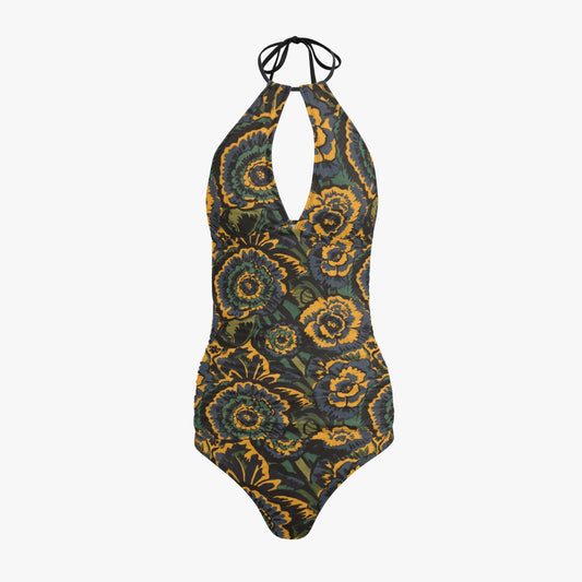 Vampire Art Retro Halter Two-Piece Tankini Swimsuit - Seventies Dark Florals