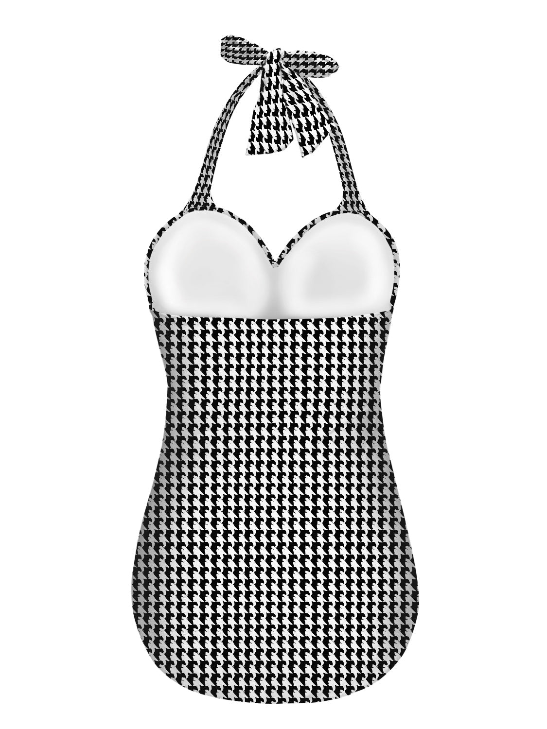 Vampire Art Vintage Chic Halter Neck One-Piece Swimsuit - Black and White Houndstooth