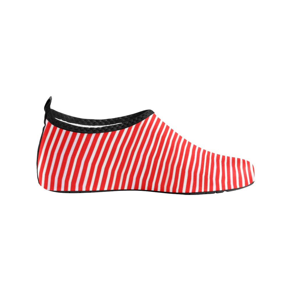 Vampire Art Retro Kid's Barefoot Aqua Shoes - Red and White Stripy