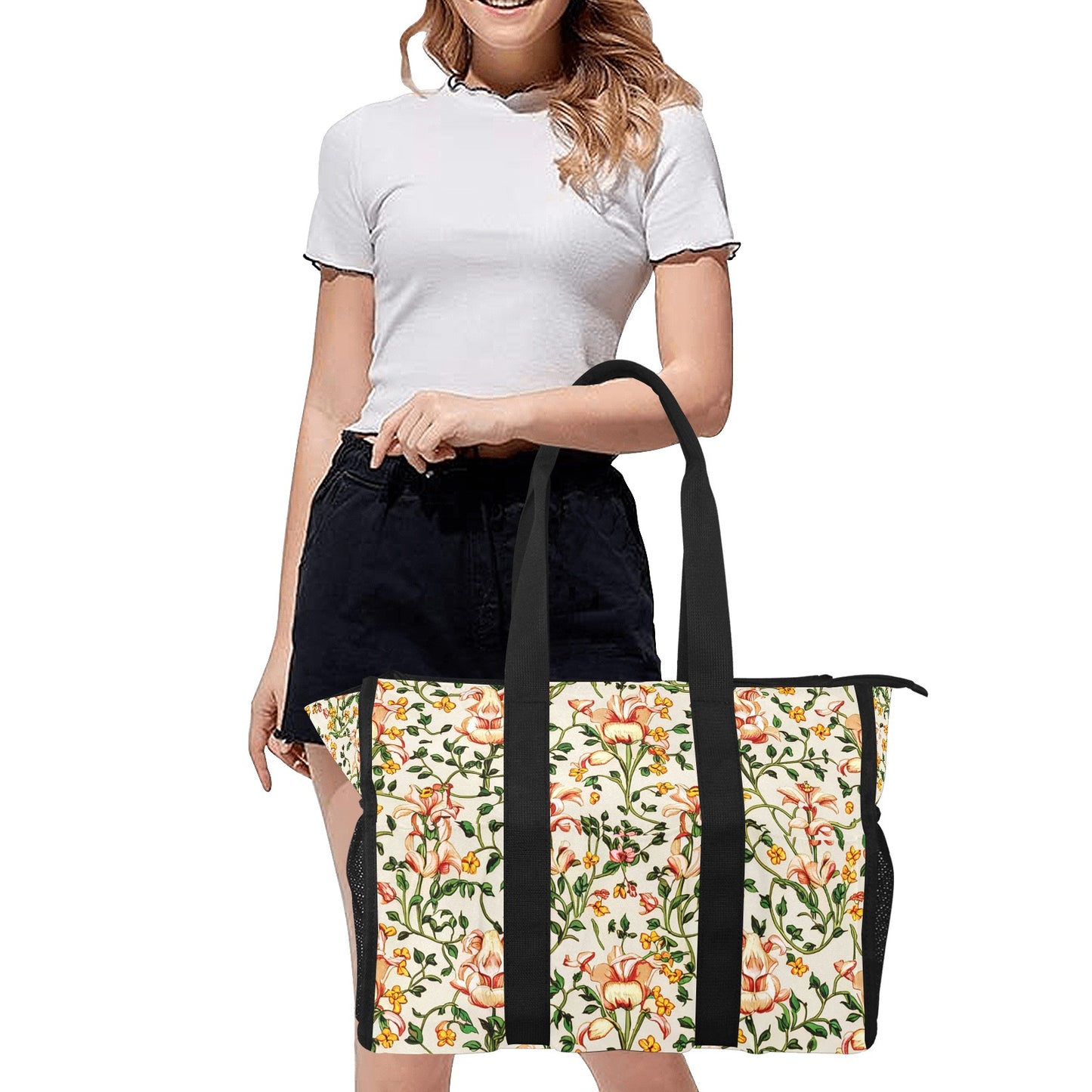 Vampire Art Retro Large Multi-pocket Beach Bag - Lilies