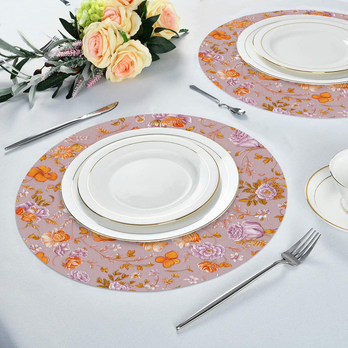 Vampire Art Retro Linen Round Placemats - Lilac Floral