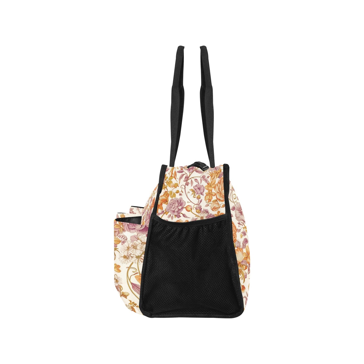 Vampire Art Retro Large Multi-pocket Beach Bag - Vintage Florals in Lilac and Orange