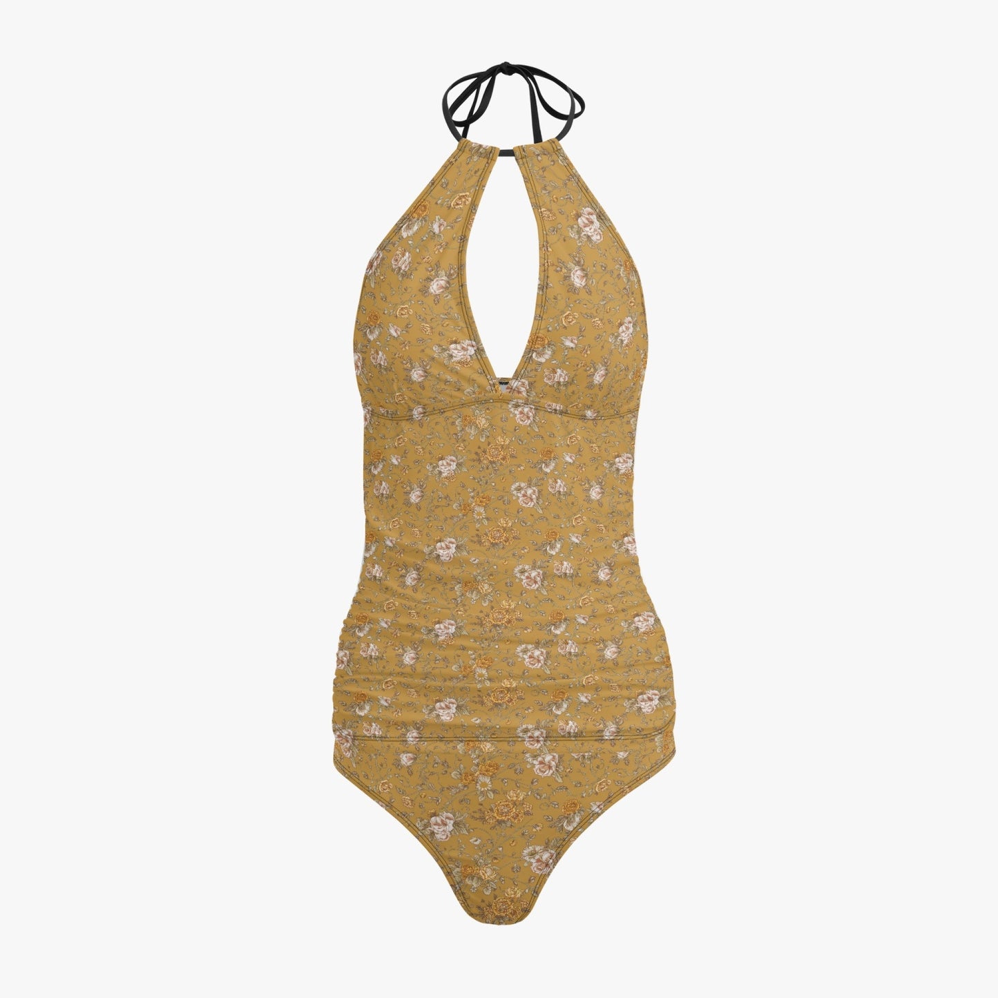 Vampire Art Retro Halter Two-Piece Tankini Swimsuit - Vintage Florals in Khaki