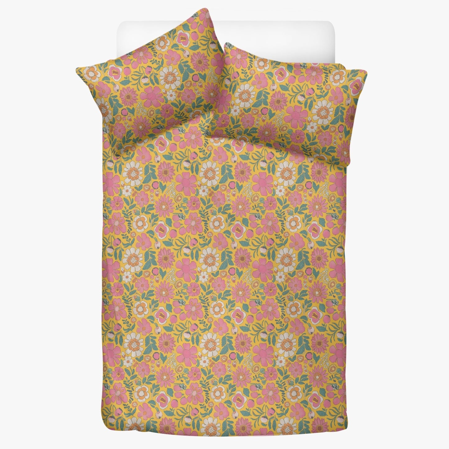 Vampire Art 3-Piece Retro Polyester Bedding Set - 1970s Florals in Yellow