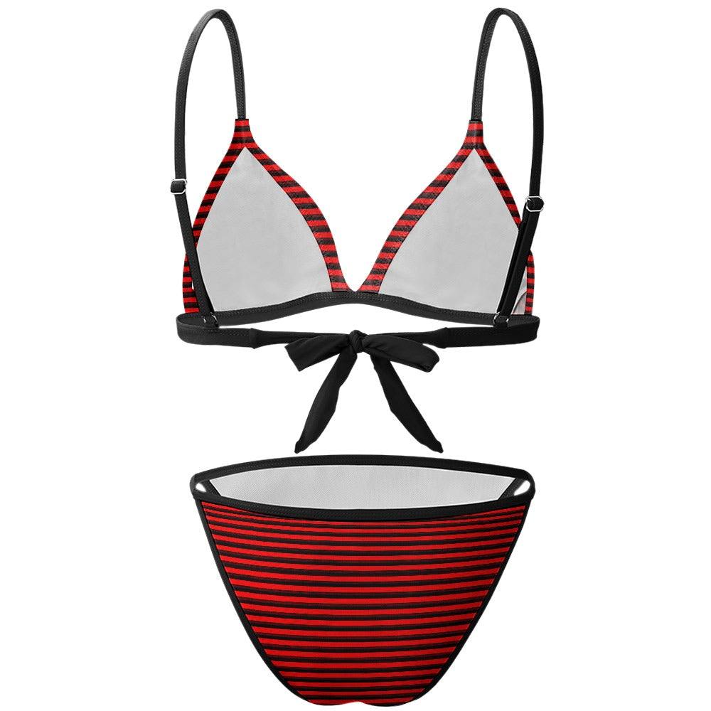 Vampire Art Retro 2-Piece Glam Goth Bikini Swimsuit - Black and Red Stripes