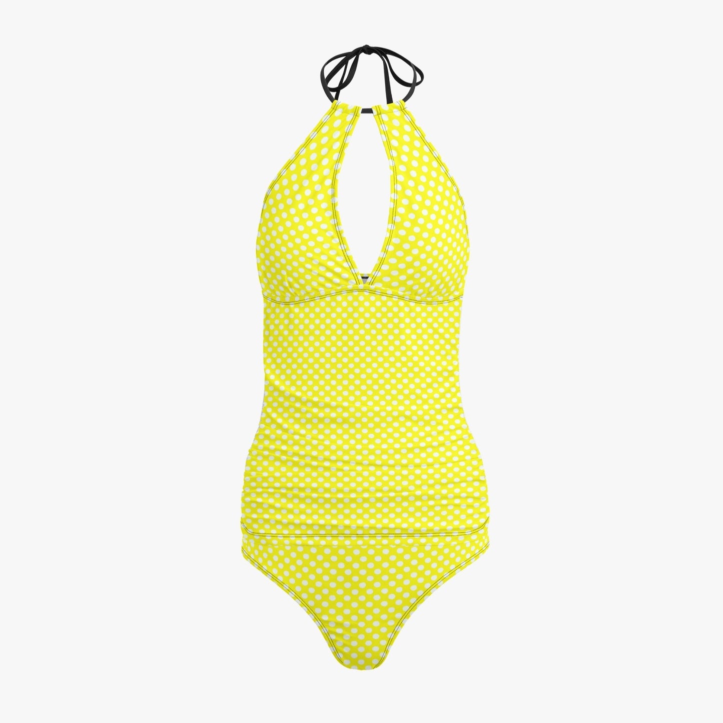 Vampire Art Retro Halter Two-Piece Tankini Swimsuit - Cottagecore Yellow Polka Dot