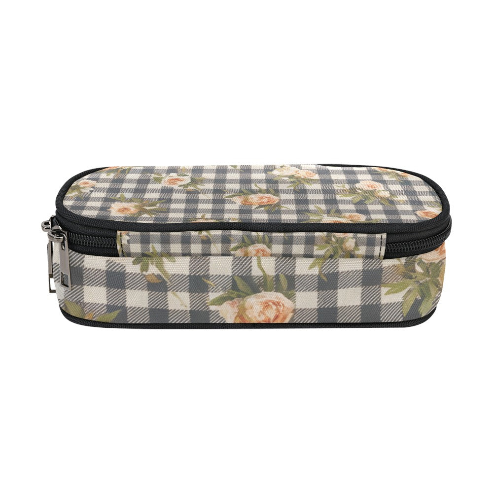 Vampire Art Studio Caddy: Deluxe Pencil Pouch - Black and White Floral Gingham