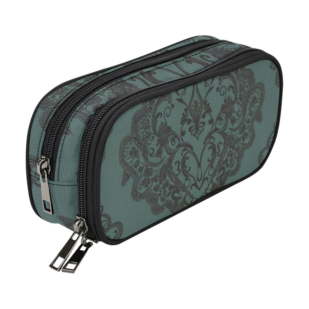 Vampire Art Studio Caddy: Deluxe Pencil Pouch - Goth Lace Print in Teal