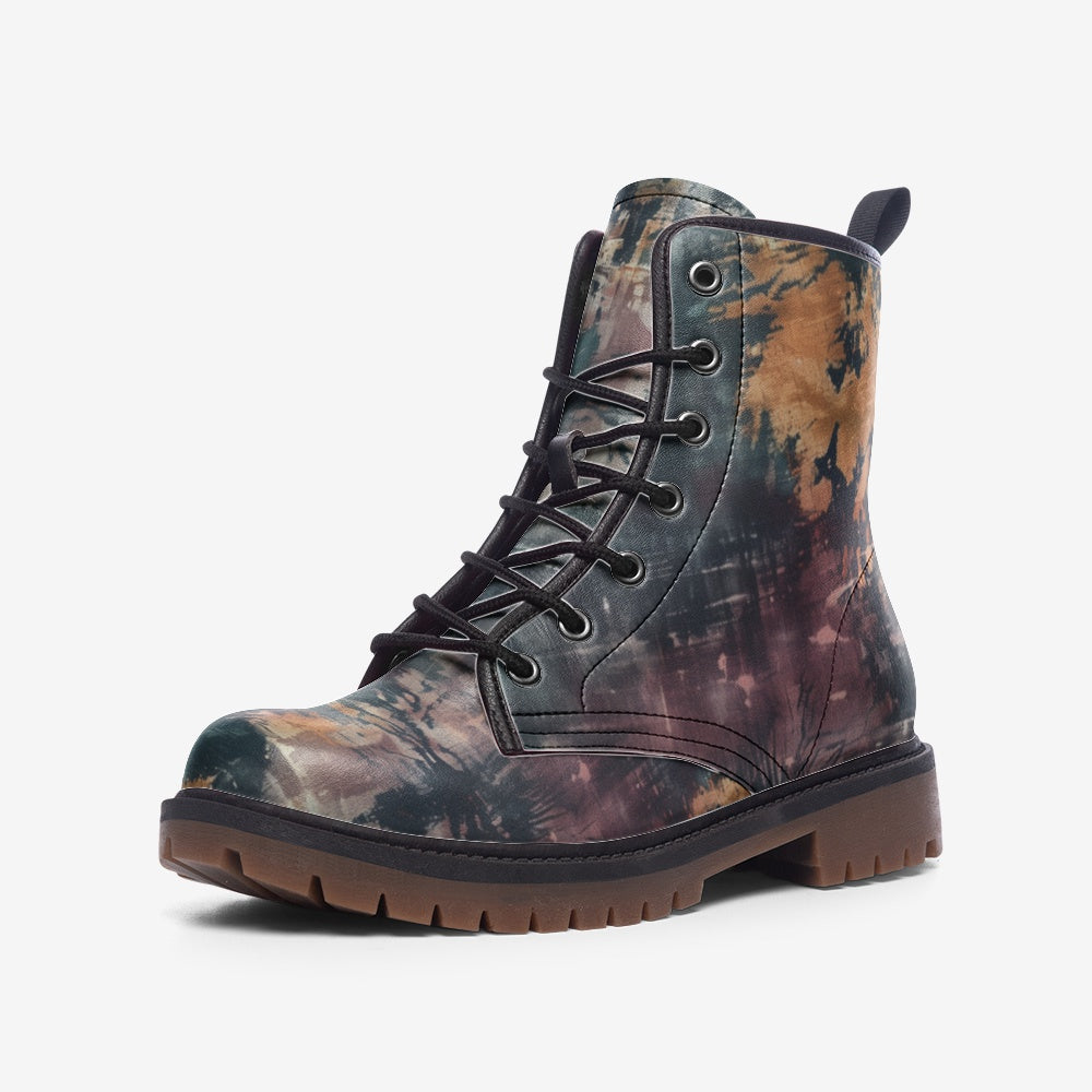 Vampire Art Tie-Dye Hippie Boho Festival Vegan Leather Unisex Combat Boots - Navy - US sizes