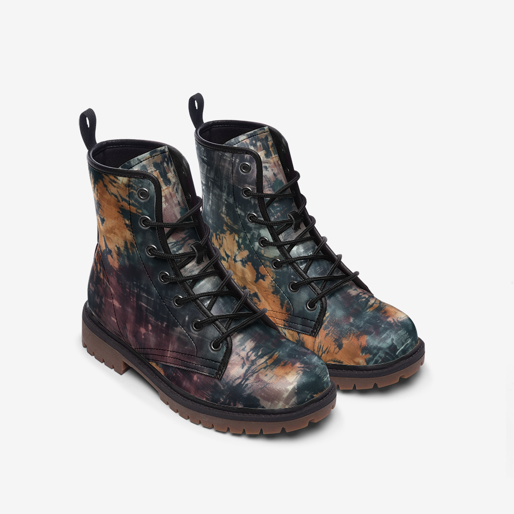 Vampire Art Tie-Dye Hippie Boho Festival Vegan Leather Unisex Combat Boots - Navy - US sizes