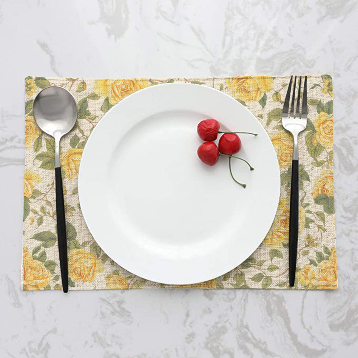 Vampire Art Retro Linen Placemats - Yellow Roses Floral