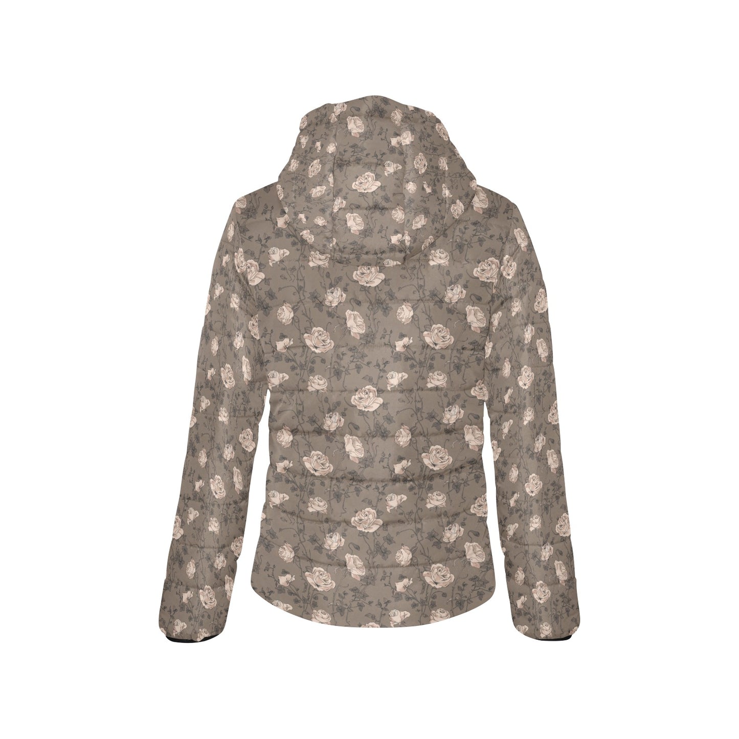 Vampire Art Urban Gothic Women's Padded Hooded Jacket - Floral Taupe