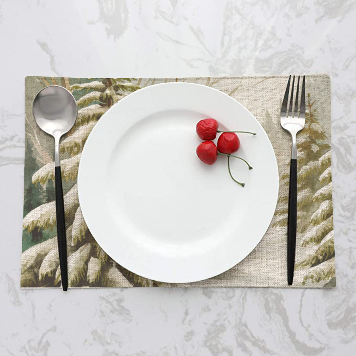 Vampire Art Retro Christmas Linen Placemat Mid Century 60s Vintage Traditional Eco-FriendlyTable Mat - Deer in the Forest