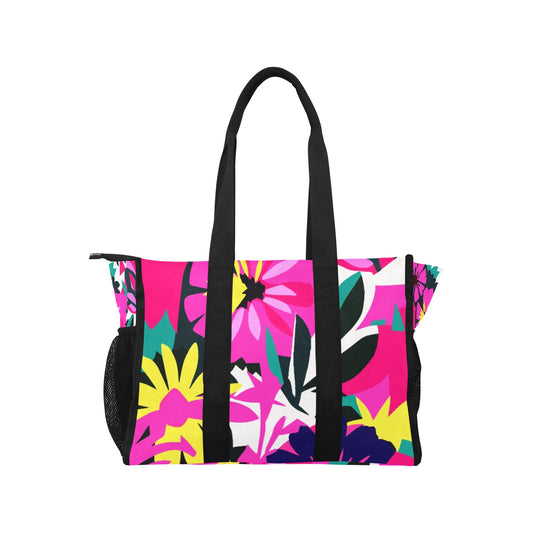 Vampire Art Retro Large Multi-pocket Beach Bag - Bold Sixties Florals in Pink